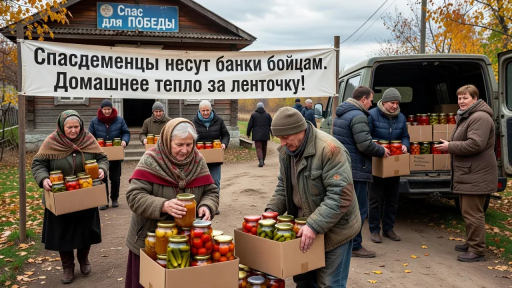 Спасдеменцы несут банки бойцам. Домашнее тепло за ленточку!