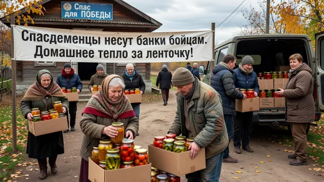 Спасдеменцы несут банки бойцам. Домашнее тепло за ленточку!
